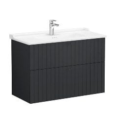 Vitra Root Groove 69468 Lavabo Dolabı, İki Çekmeceli, 100 Cm, Mat Grafit, Klasik Lavabolu